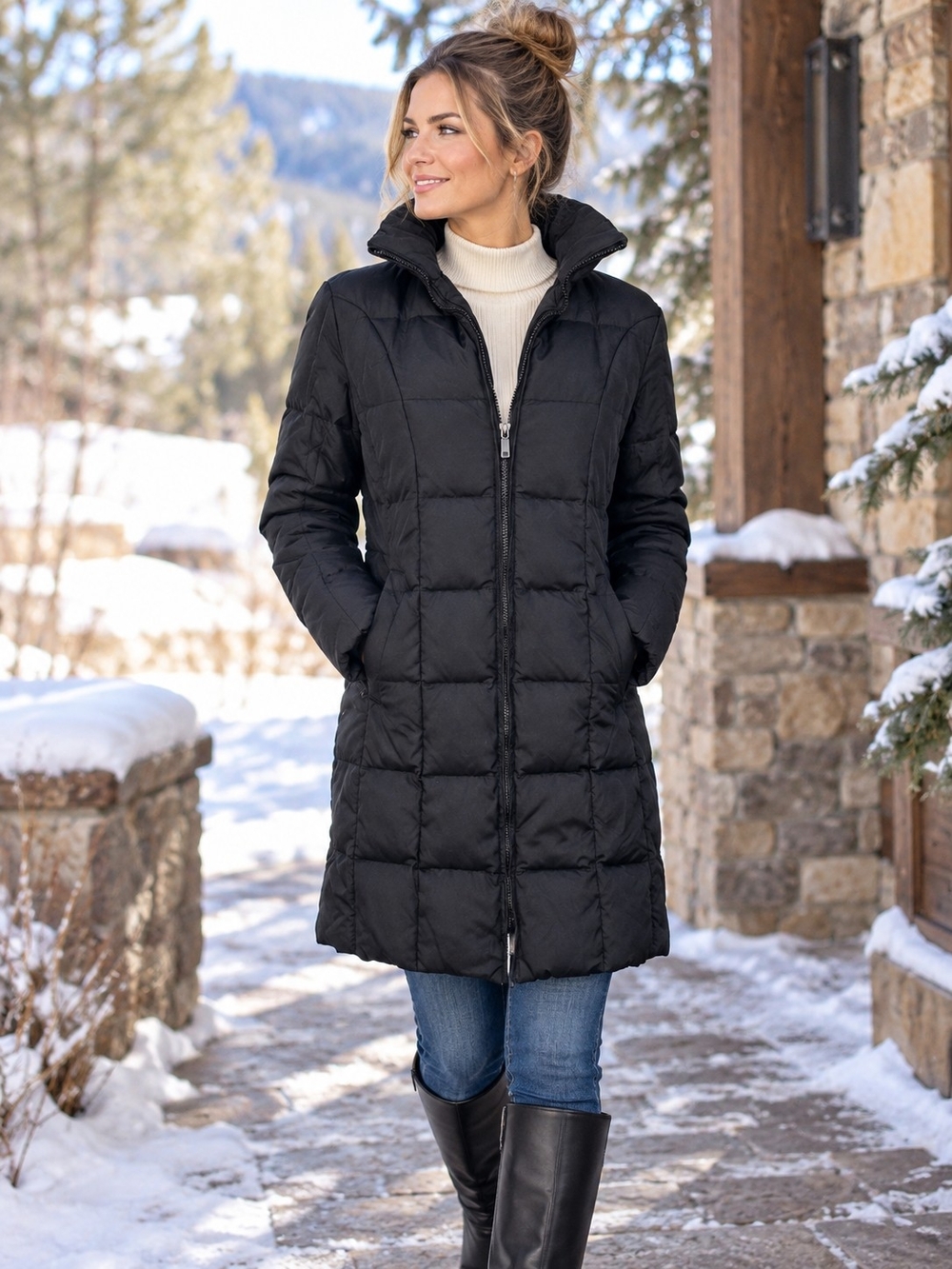 Michael Kors Black Down Puffer Coat Long Quilted Winter Jacket Small